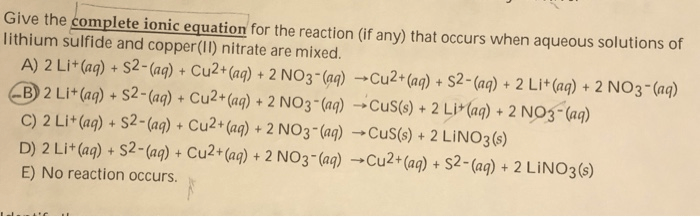 Lithium sulfide and copper ii nitrate